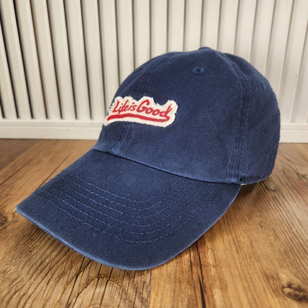 Life Is Good Hat Cap Strap Back Blue Canvas Embroidered Casual Outdoor Gratitude